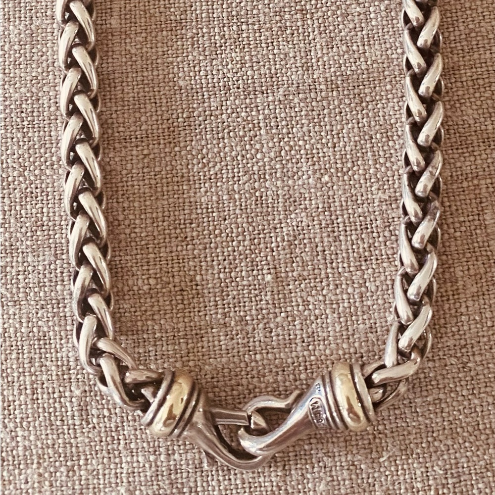 Lovely David Yurman 8 mm Sterling Silver Wheat Chain with 14K Gold Clasp.